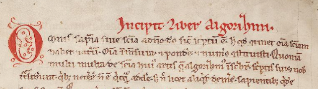 Bildausschnitt des Salemer Codex mit Titel Incipit liber Algorizmi